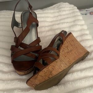 Marc Fisher Brown Cork Wedge Sandals